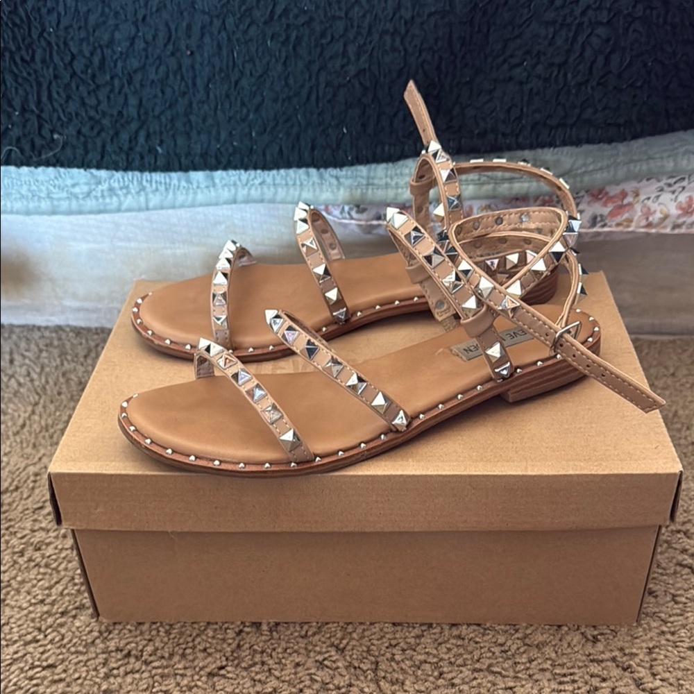 Steve Madden Travel Tan Studded Sandals